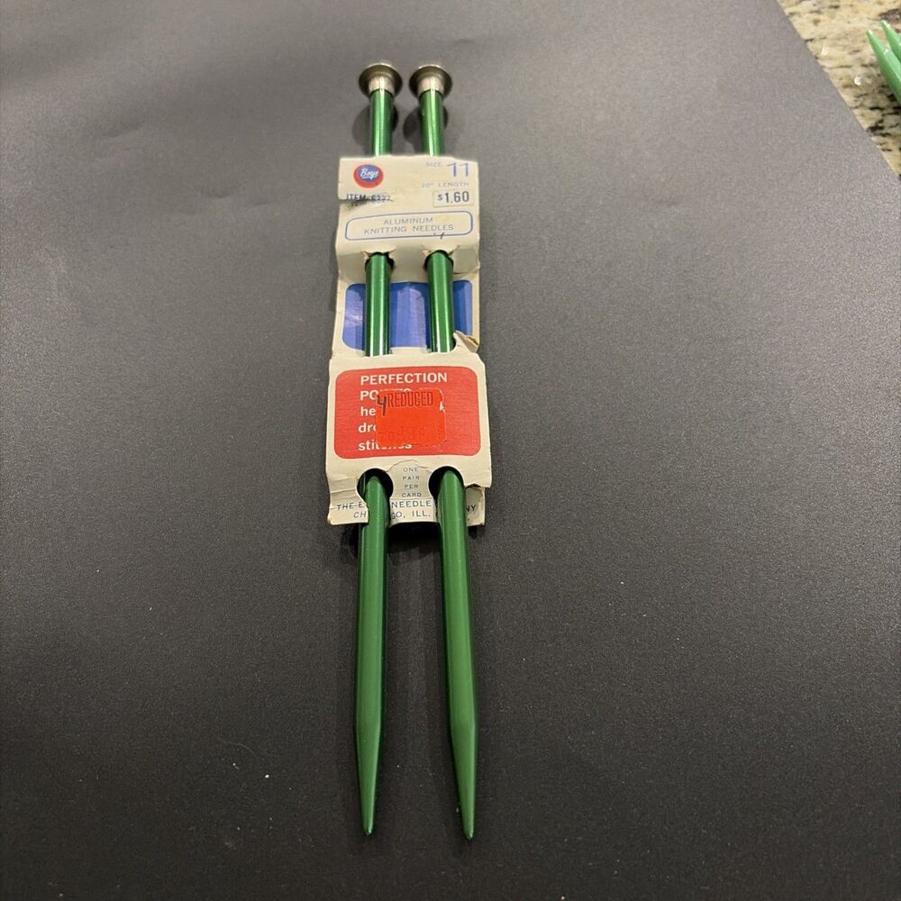 10" Boye Size 11 Knitting Needles Anodized Aluminum green perfection points NOS
